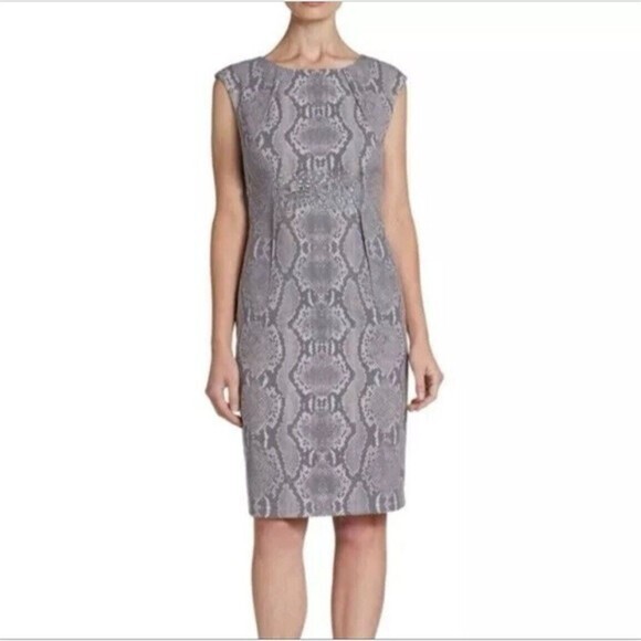 Calvin‎ Klein Sleeveless Dress 4P Gray Snake Print Office Siren - Picture 1 of 11